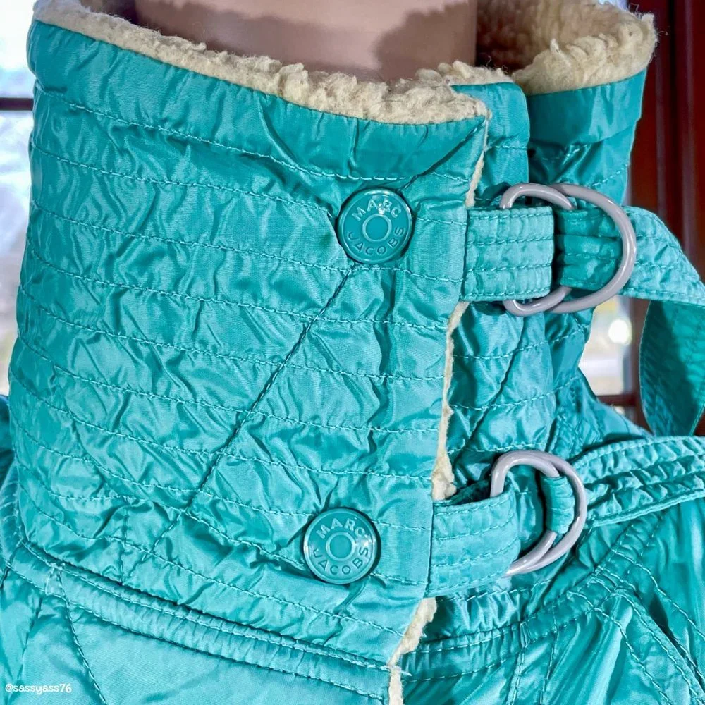 ▪️MARC JACOBS▪️ Turquoise Sherpa Trim Quilted Convertible Collar Jacket